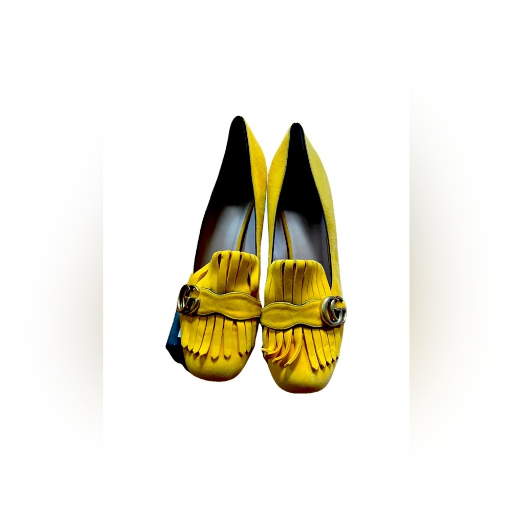 GUCCI Marmont yellow Suede Pumps, Iconic 2" heel size 40/US 10, designer pair